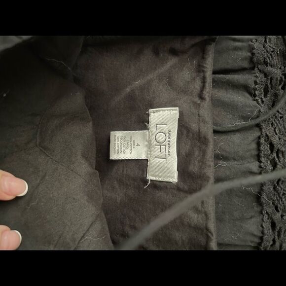 LOFT Cotton Tiered Textured Midi Dress Lace Size 4 Black Cottage Lightweight - Picture 3 of 4